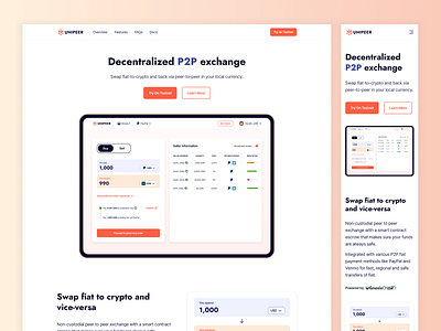 Decentralized P2P exchange landing page crypto ui uidesign uxdesign web3