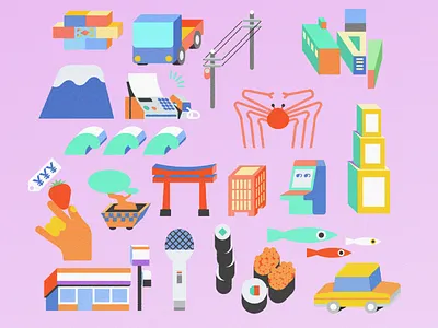 Tokyo Objects design food illustration japan retro tokyo travel vector