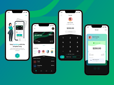 Mobile banking app banking buttons card carousel design dialpad home page icons illustration lightmode menu minimalist mobile app mobilebanking navbar profile receipt slides swipe ui