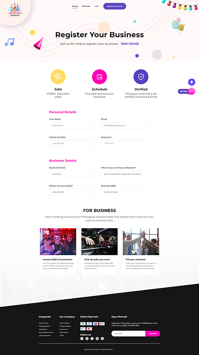 Party Guys Registration Page branding design get registered guys guyz illustration layout logo page party party guys registration page registration template theme ui uiux web design