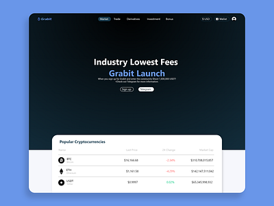 Grabit landing page branding crypto design home page illustration investment landing page login ui ui design uiux web web app web page