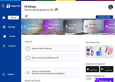 Piggyvest dashboard branding design logo typography ui ui ux ux