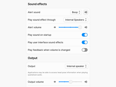 Sound settings product design sound settings