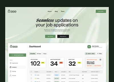 sise.ai - [Landing page] Automated Job Tracker powered by AI branding dashboard design graphic design saas ui ux