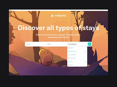 Wildpoint.com, Search page interaction animation booking color colour design drawing graphic design grid illustration interaction product design search sunset travel ui ux web website