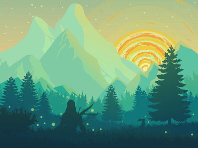 Horizon fan art landscape aloy art artwork cartoon colorful creative digital fanart game horizon illustration illustrator landscape minimal minimalism nature simple sun trees vector