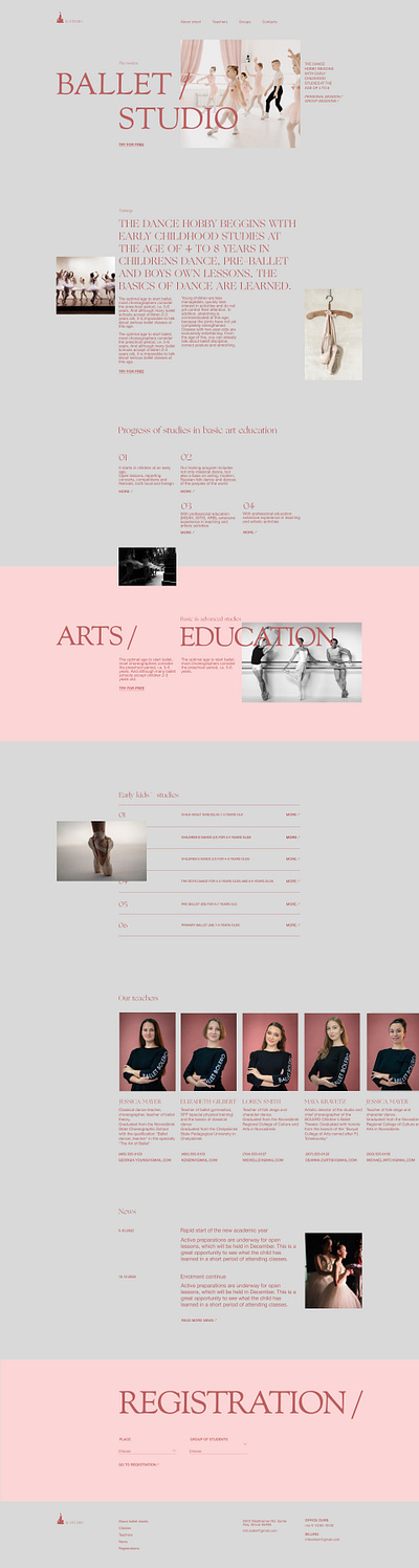 Landing page for ballet studio landing page site ui webdesign website