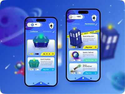 IN APP store 🚀✨ app app design banner card chest doctor who game game design graphic design illustration lottbox market merchandise product space store ui ux ux ui design vector