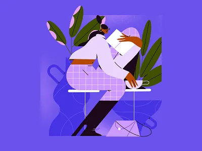 Leave me at the Cafe book cafe character coffee flatillustration illustration nature plantlover plants reader reading selfcare texture timeoff woman