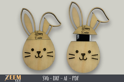 Easter Bunny Gift Card Holder SVG Laser Cut File Template dxf files gift card holder template glowforge files laesr cut files