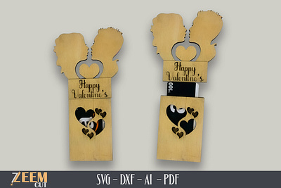 Valentines Gift Card Holder SVG Laser Cut File Template dxf files gift card holder template glowforge files laser cut files valentines gift card holder svg