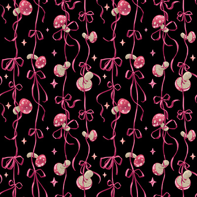 pink ribbon and mushrooms clipart illustration pattern