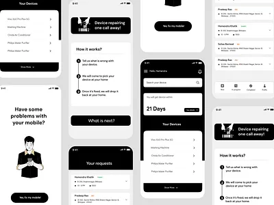 Service Commerce device repairing app mobile app ui service commerce