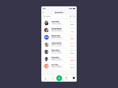 Quotation List View app design list mobile mobile ui mockup quotation ui ux view