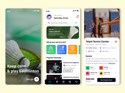 Badminton Court Booking App🏅 app badminton booking app booking court club courts ecommerce ios app mentorship mobile mobile app mobile app design mobile ui pro badminton racket sport sport tennis