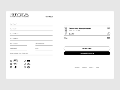 INSTYTUTUM: Checkout beauty branding cosmetics design figma minimal redesign skincare typography ui ux web webdesign website website redesign