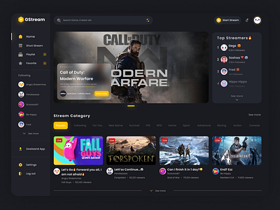 GStream - Live Stream Dashboard dashboard dashboard theme dashboard ui design design website live live streaming streaming ui ui design ui website uiux user website