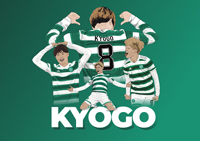 Kyogo Furuhashi - Celtic FC digital art digital illustration football footballillustration glasgow graphic design green illustration procreate scotland smsports