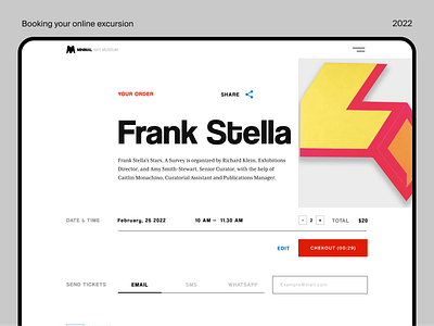 Booking ticket's page of online museum art design landing page minimal art minimalism museum prototyping typography uxui