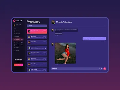 Love Chat | Dating Website | Messages application chat dark dashboard dating design gradient love message messages messenger uidesign web design website