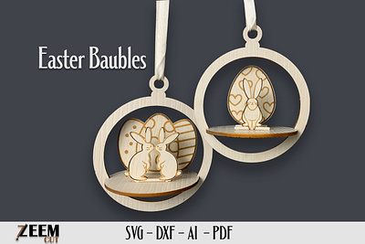 Easter Bauble Ornament SVG Laser Cut Files Template dxf files easter bauble svg easter baubles svg easter ornament easter ornament svg glowforge files laser cut files svg files