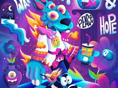 Water Rabbit cartoon character characterdesign gradient illustration keuj lunarnewyear newyear photoshop psychedelic rabbit surrealism