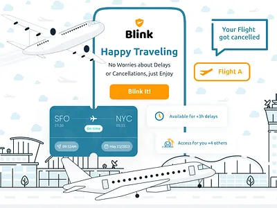 Blink chancellation delay figma fly illustration insurance mobileapp mobiledesign plane ui uidesign userexperience userinterface ux uxdesign webdesign
