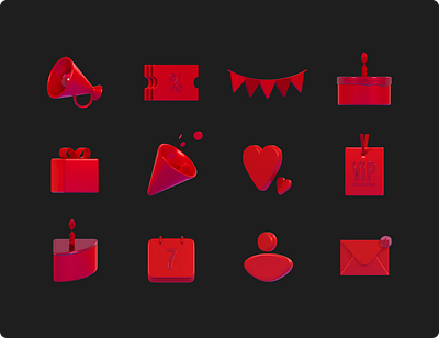 3D Icon set 3d 3d blender 3d icon blender3d icon red