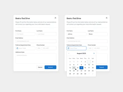 Vehicle Website - Book Test Drive Modal Form clean design design system form menu minimal modal product product design ui user interface ux web