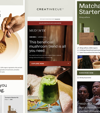 for MUD\WTR via creativecue.co creativecue d2c email email design marketing minimal mudwtr newsletter newsletter design ui