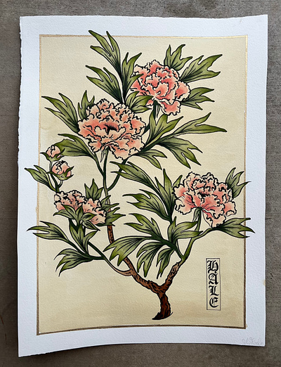 peonies illustration japanese painting watercolor