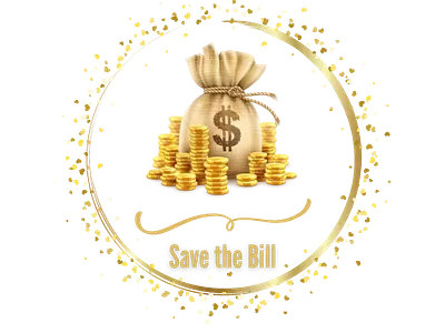 Save The Bill Concept logo all gold bills coins concept logo gold gold ribbon logo money
