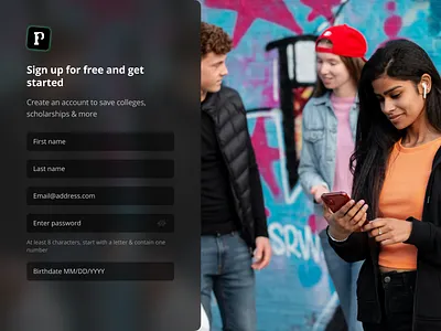 Signup form for online community for students design educational landing signup ui