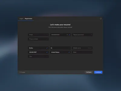 Registration form form interface registration ui ux