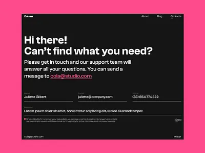 Cola Recording studio, contact page contact contact page contact us daily ui figma figma design grid layout responsive ui ui design ui ux ux web web design