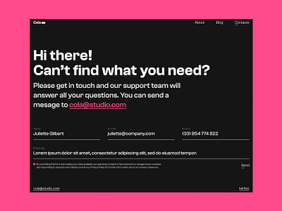 Cola Recording studio, contact page contact contact page contact us daily ui figma figma design grid layout responsive ui ui design ui ux ux web web design
