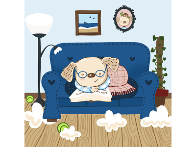 Book day book children cute day dog golden happy illustration kawaii reading relax sofa