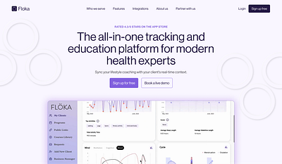 Floka Health Tracking Redesign app education health hero hero section light mode modern platform purple sans serif software web design website design