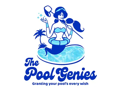 Logo for sale! Pool Genies branding character cleaning genie genie pool genie pool cleaning genie pool service graphic design logo mascot pool service