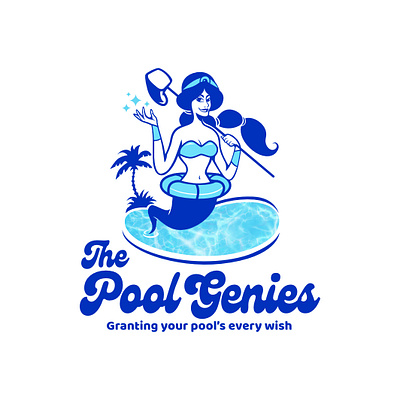 Logo for sale! Pool Genies branding character cleaning genie genie pool genie pool cleaning genie pool service graphic design logo mascot pool service