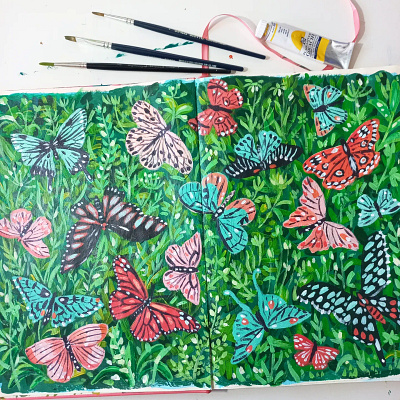 Butterflies Field acrylic paints art butterfly drawing gouache hand drawn illustration nature painting pattern sketchbook