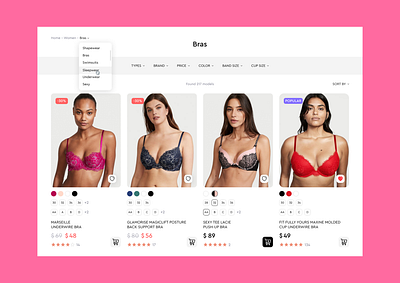 Lingerie store redesign branding catalog catalogpage design interface lingerine online onlinestore page product productdesign redesign store ui underwear ux