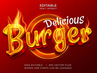 food label menutemplate text effect with fire background burger delicious design editable effect fire font food graphic design grill hot label menu modern pizza red style template title