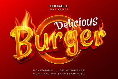 food label menutemplate text effect with fire background burger delicious design editable effect fire font food graphic design grill hot label menu modern pizza red style template title