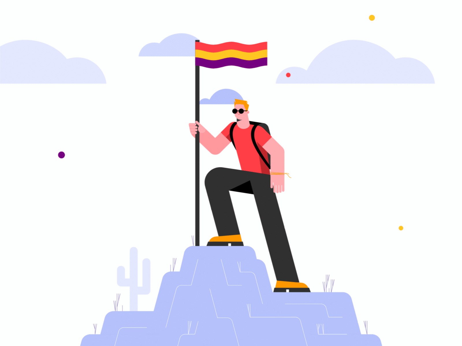 Achievement achievement animation app boy character clean design flag flat geometric gif graphic design illustration man minimal motion motion graphics svgator top vector