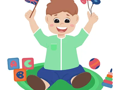 a preschooler boy learns English literacy branding design graphic design illustration vector