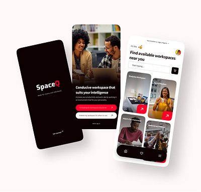 SpaceQ - UI/UX design of a Co-working space mobile App app design mobile app ui ux