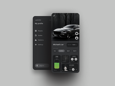 Electric car mobile app UI app car design electric future monotone ui ux