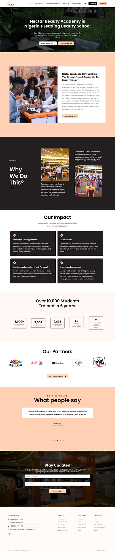Nectar Beauty Academy branding graphic design ui ux website design