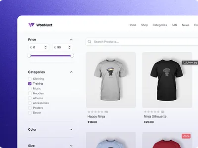 eCommerce card cart checkbox design ecommerce filters header nuxt page product shop store web design website woocommerce